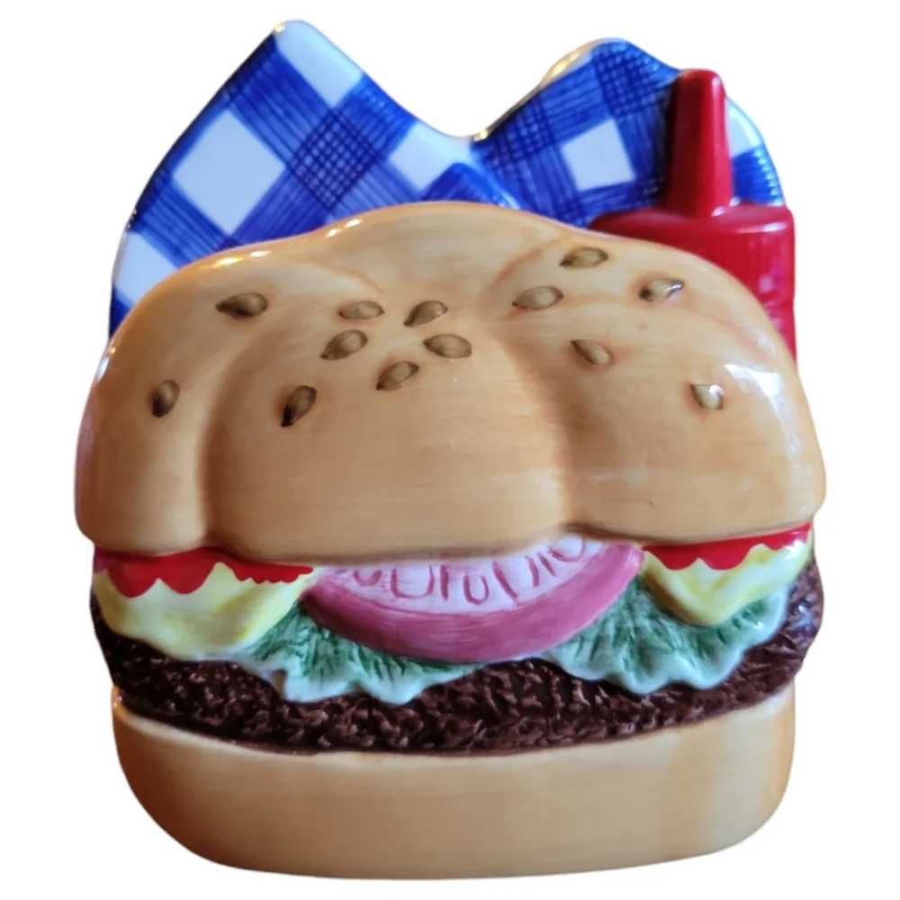 Vtg 1999 Lotus Knapkin Holder California Burger Bun Ketchup Ceramic